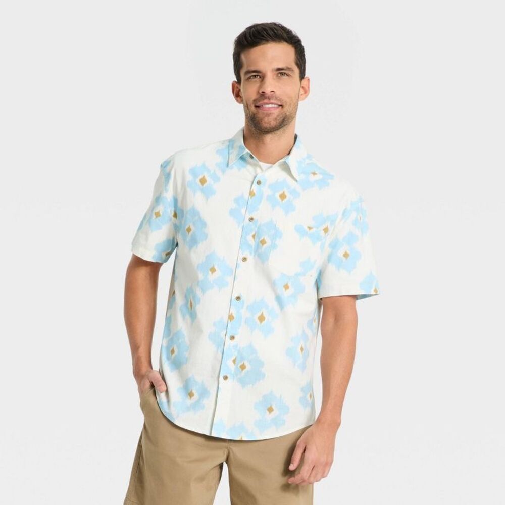 Men's Short Sleeve Slub Button-Down Shirt - Goodfellow & Co White S
